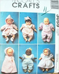 3059 MCCALLS 3 SIZES BABY DOLLS 8-16'' ROMPERS, SLEEPER, HOODED TOWEL PATTERN